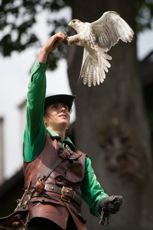 Joven adiestrando a un animal volador en el campamento de verano en holanda