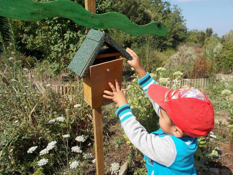 niño abriendo el buzon del campamento de verano en francia