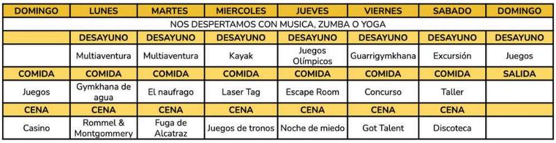 Programa de actividades de la semana