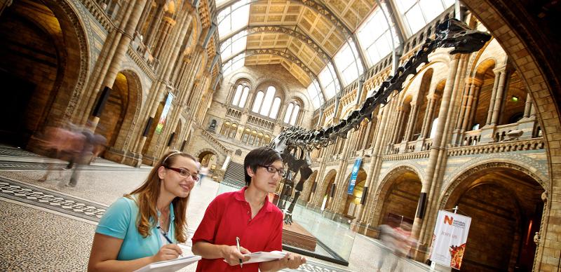Jóvenes en un museo en el curso de ingles extranjero