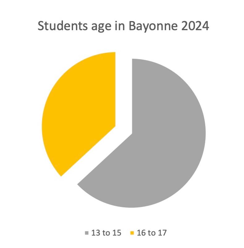 Gráfico circular con edades de participantes en el viaje de idiomas