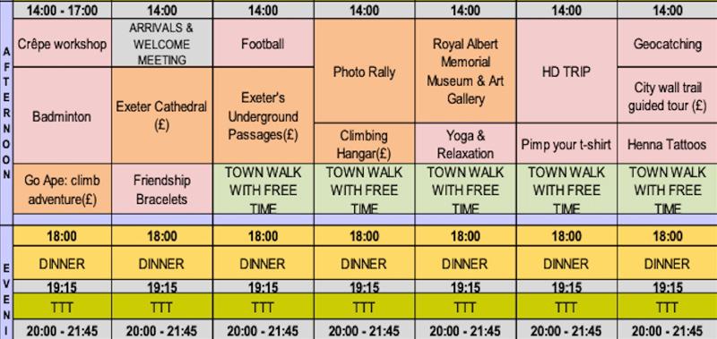 Programa de actividades Viaje de Idiomas en Exeter