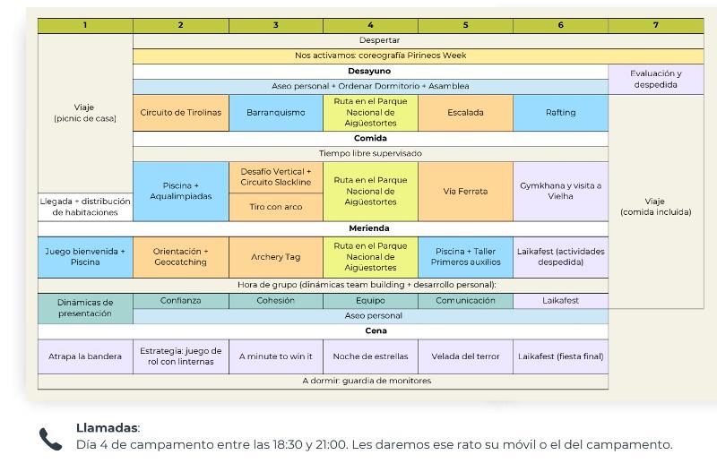 Programa de actividades de la semana