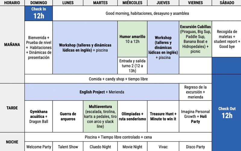 Programa de actividades de la semana