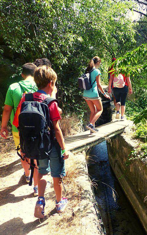 un grupo de jovenes haciendo senderismo en un campamento de verano jaen