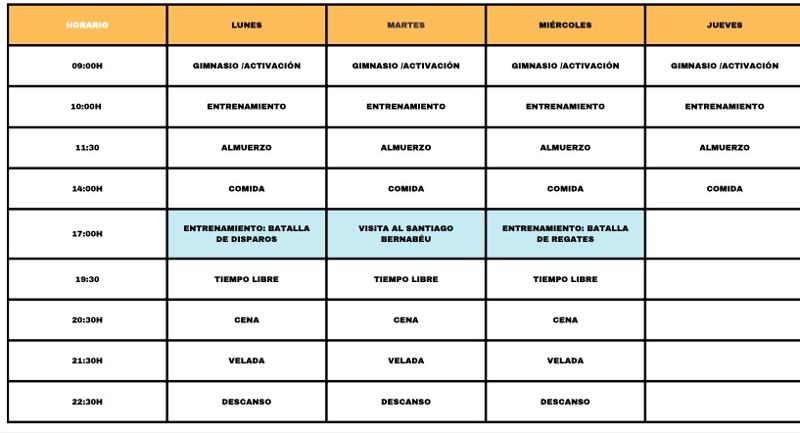 Programa de actividades de la semana