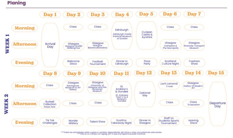 Programa de actividades de la semana