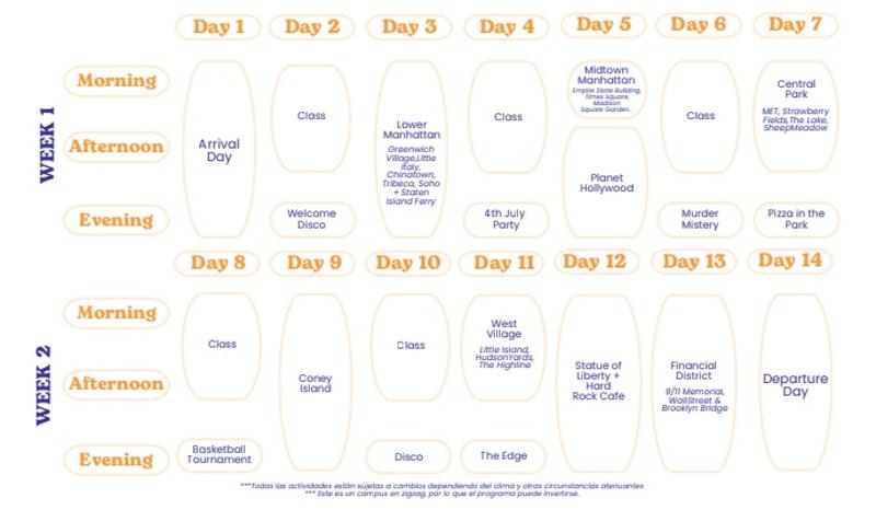 Programa de actividades de la semana