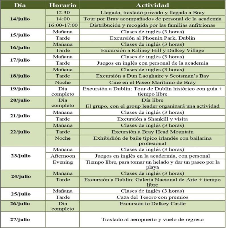 Programa de actividades de la semana