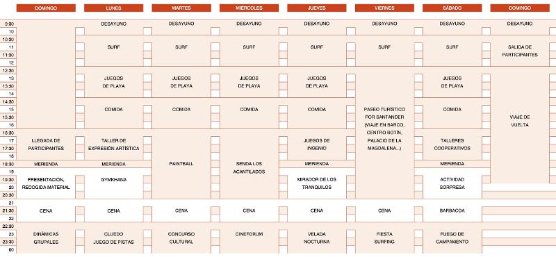 Programa de actividades de la semana