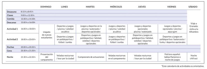 Programa del campamento internacional en Marbella