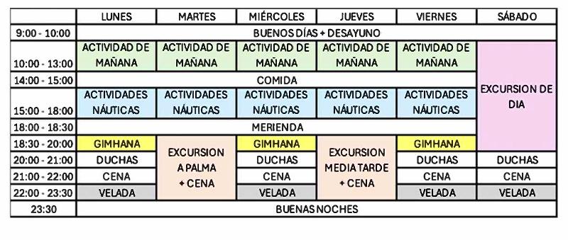 Horario de actividades de la semana